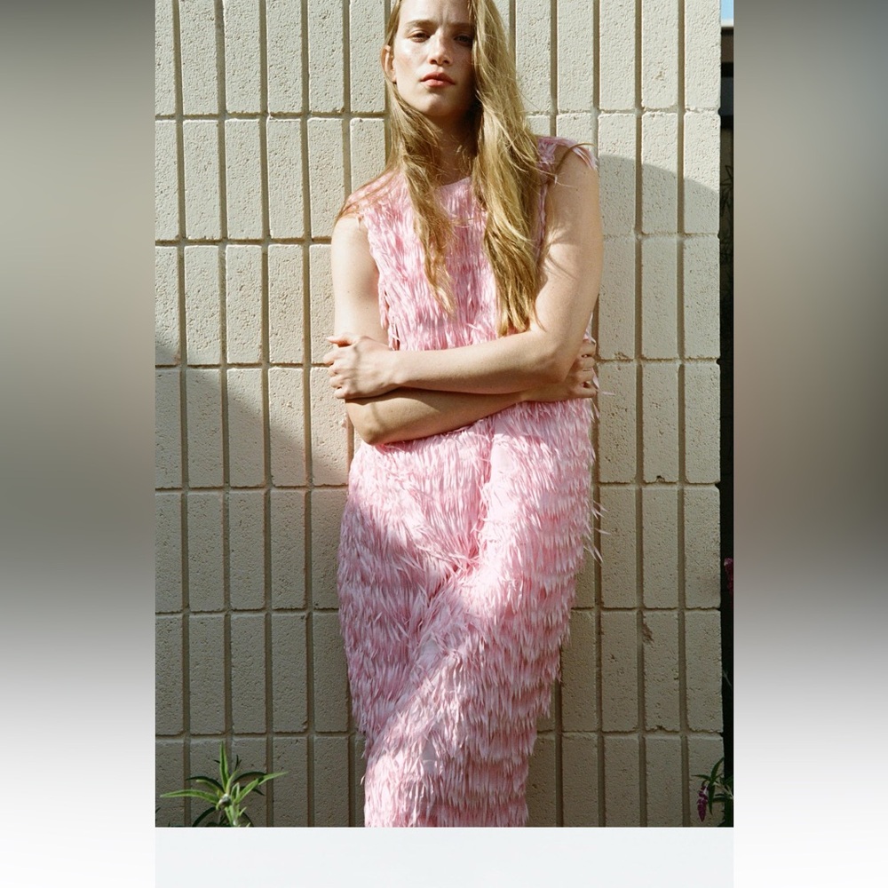 NWT zara fringed mini dress size small, light pink
